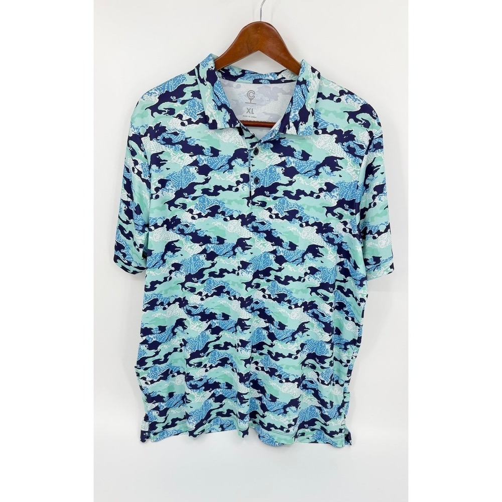 Caddy Cart Golf Polo Mens XL Blue Camo Performance Stretch Shirt